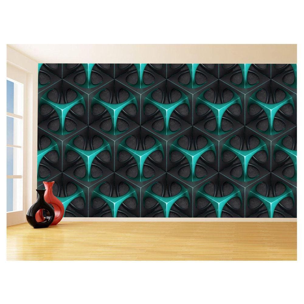 Papel De Parede 3D Textura Geométrico Sala Azul 3,5M Txt77