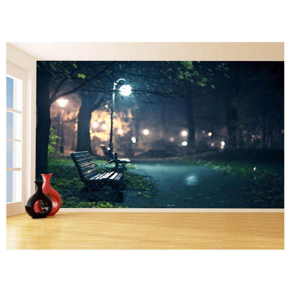 Papel De Parede Cidade Noite Parque Banco Luz 3,5M Ncd360