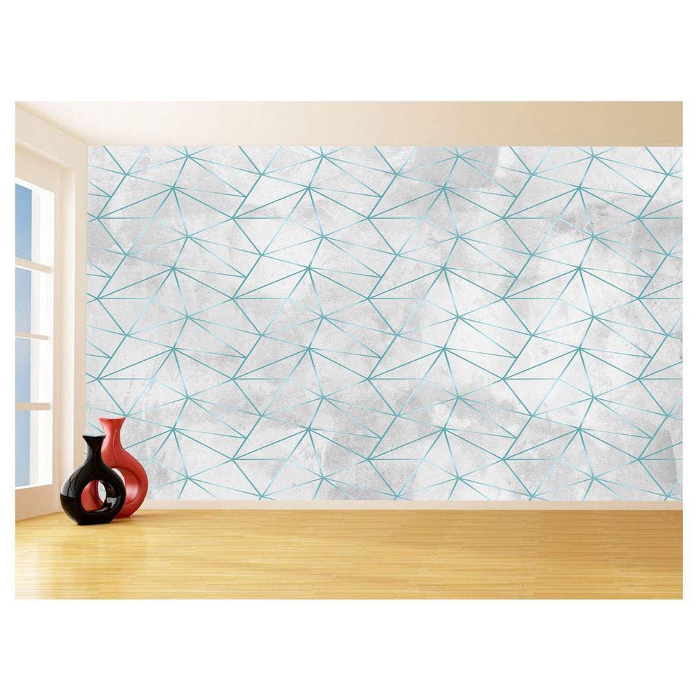 Papel De Parede Concreto Linhas Azul Turquesa 3,5M Kkt310