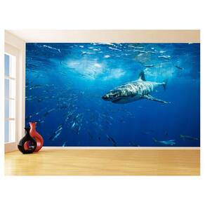 Papel De Parede 3D Fundo Do Mar Tubarão Branco 3,5M Fm118