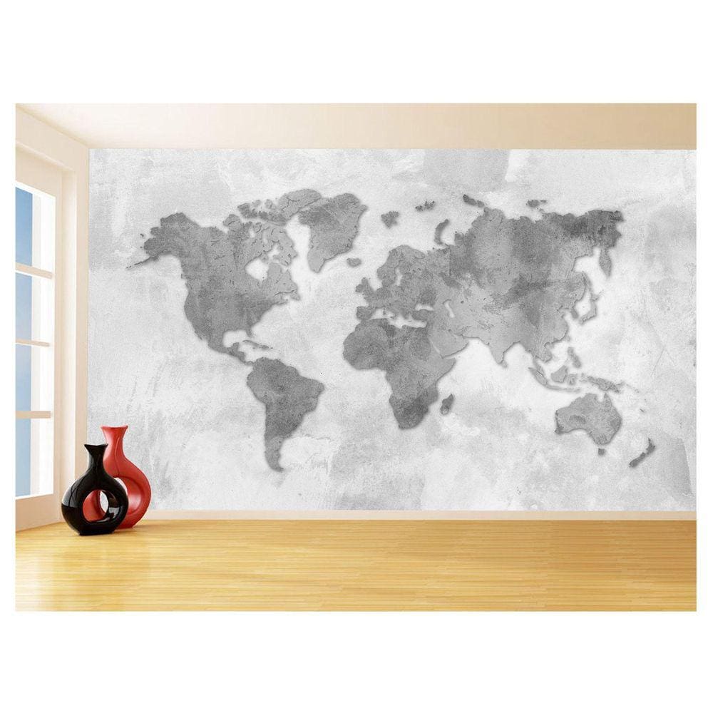 Papel De Parede 3D Mapa Mundi Cimento Concreto 3,5M Nmu37
