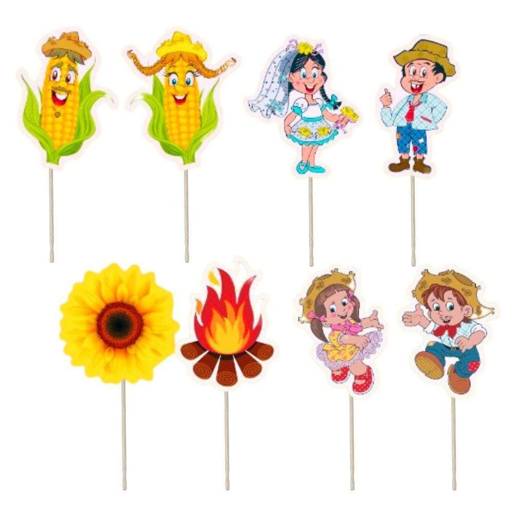 Kit 10 Palito Decorativo Arraiá Topo De Bolo Festa Junina