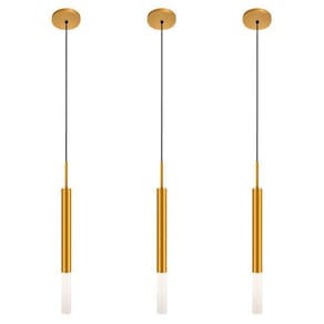 Kit 3 Luminárias De Teto Pendente Tubo Difusor Sala Dourado