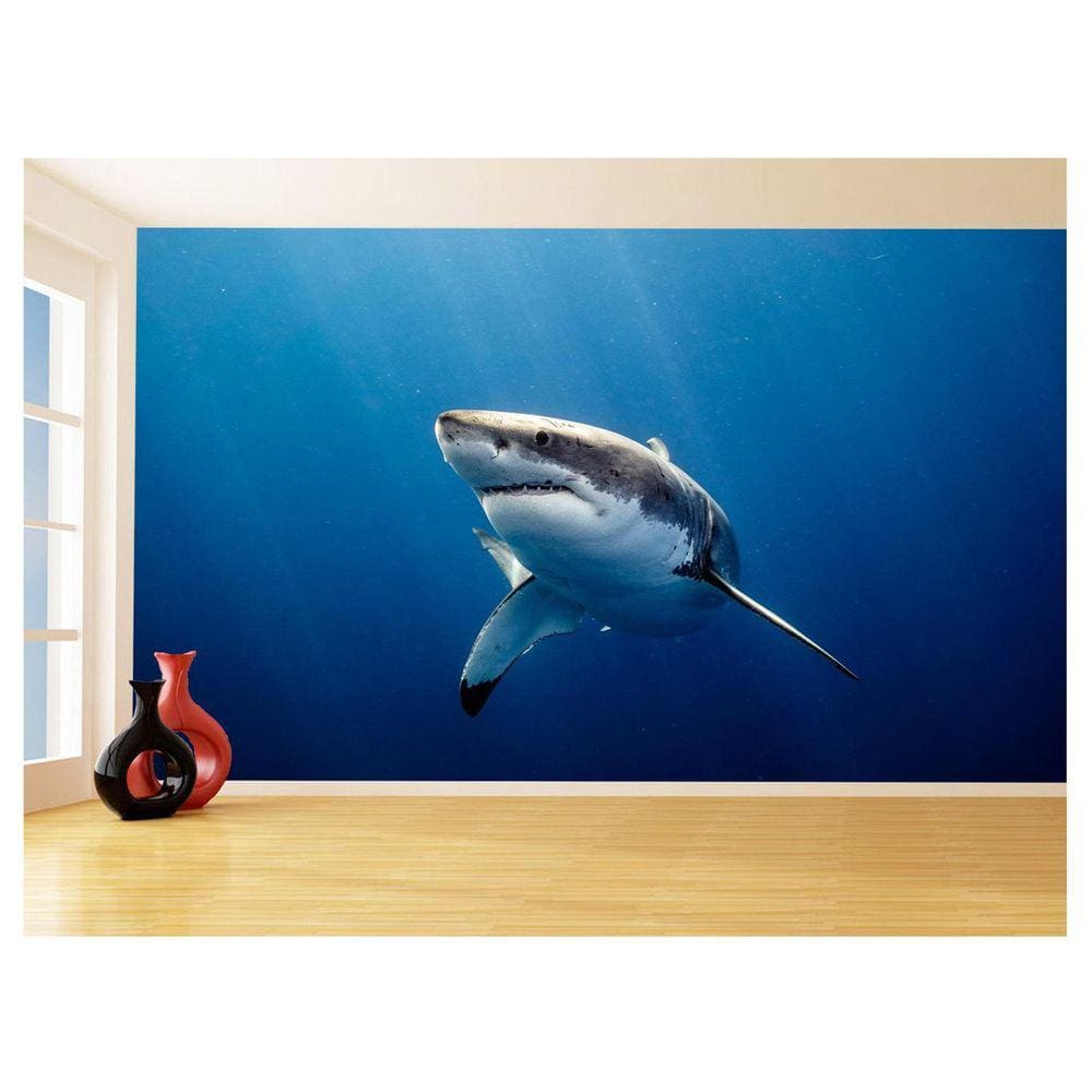 Papel De Parede 3D Fundo Do Mar Tubarão Branco 3,5M Fm120