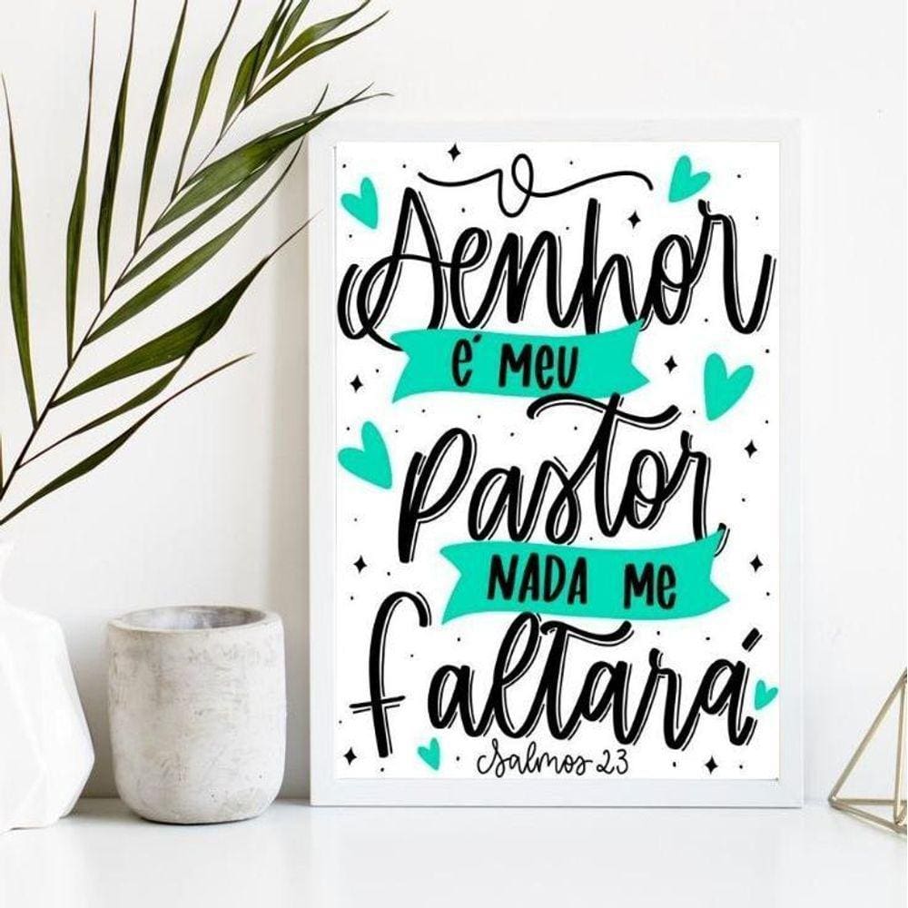 Quadro Evangélico O Senhor é o Meu Pastor 45x34cm com Vidro
