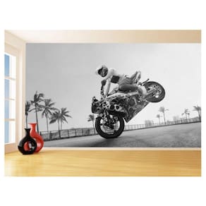 Papel De Parede 3D Moto Grau Empinando Manobra 3,5M Bkm39
