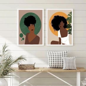 Kit 2 Quadros Boho Mulheres Beleza Negra 33x24cm - Com Vidro