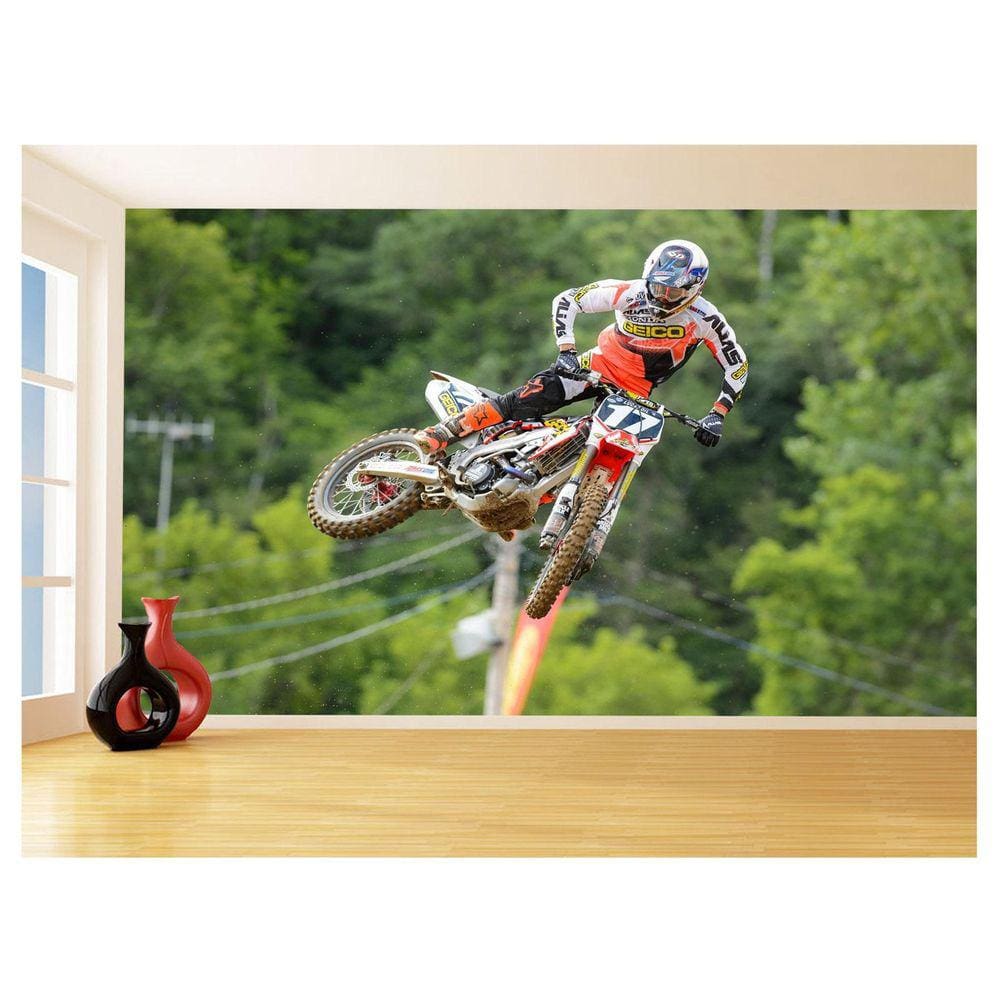 Papel De Parede 3D Moto Cross Trilha Terra Mx 3,5M Bkm14