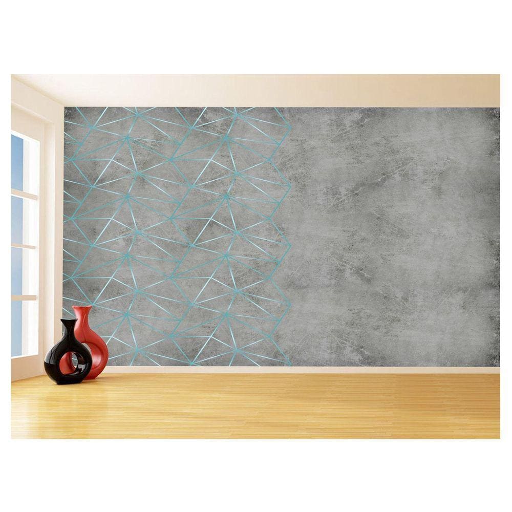 Papel De Parede Concreto Linhas Azul Turquesa 3,5M Kkt263
