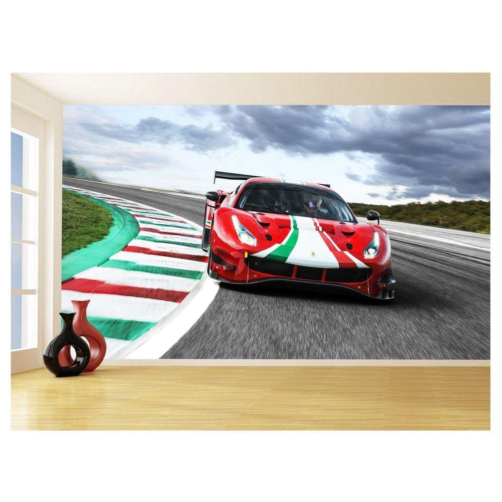 Papel De Parede 3D Carro Ferrari Vermelha Pista 3,5M Car113