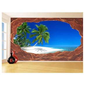 Papel De Parede 3D Praia Mar Caverna Pedras Céu 3,5M Npr290