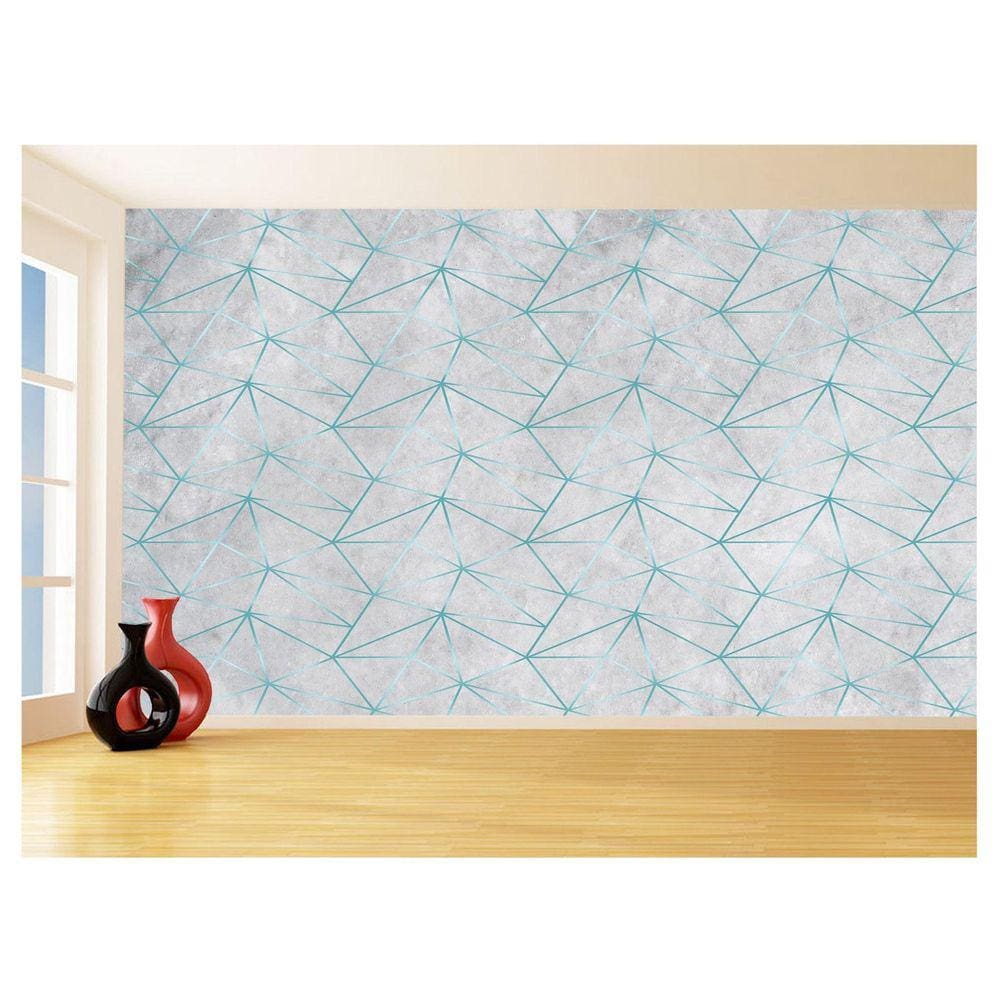 Papel De Parede Concreto Linhas Azul Turquesa 3,5M Kkt286