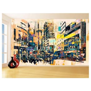 Papel De Parede 3D Arte Cidade Pintura Colorido 3,5M Tra108