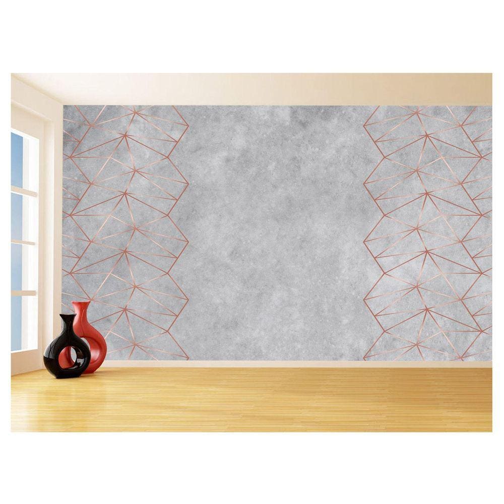 Papel De Parede 3D Concreto Linhas Dourado Rose 3,5M Kkt197