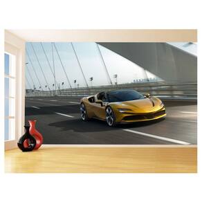 Papel De Parede 3D Carro Ferrari Amarela Pista 3,5M Car143