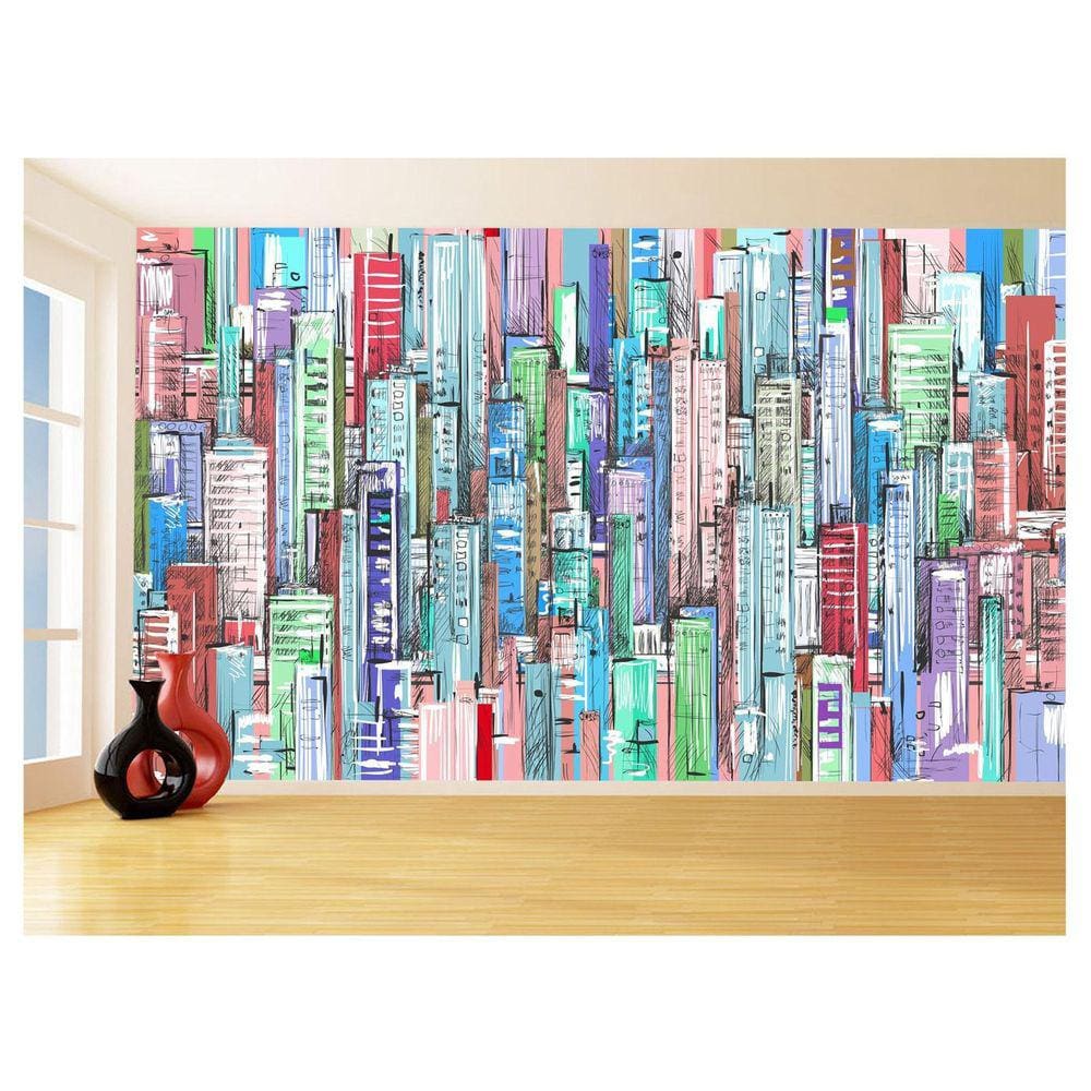 Papel De Parede Cidade Arte Prédios Coloridos 3,5M Ncd375
