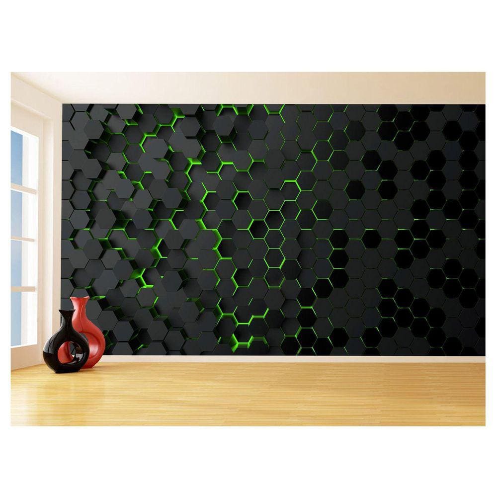 Papel De Parede 3D Hexágonos Moderno Gamer Verde 3,5M Txt40