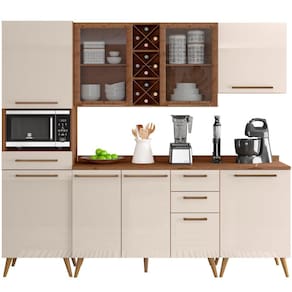 Armário de Cozinha Zanzini Favorita 5 peças com vidro e 8 portas 3 gavetas Natura OFF White TX