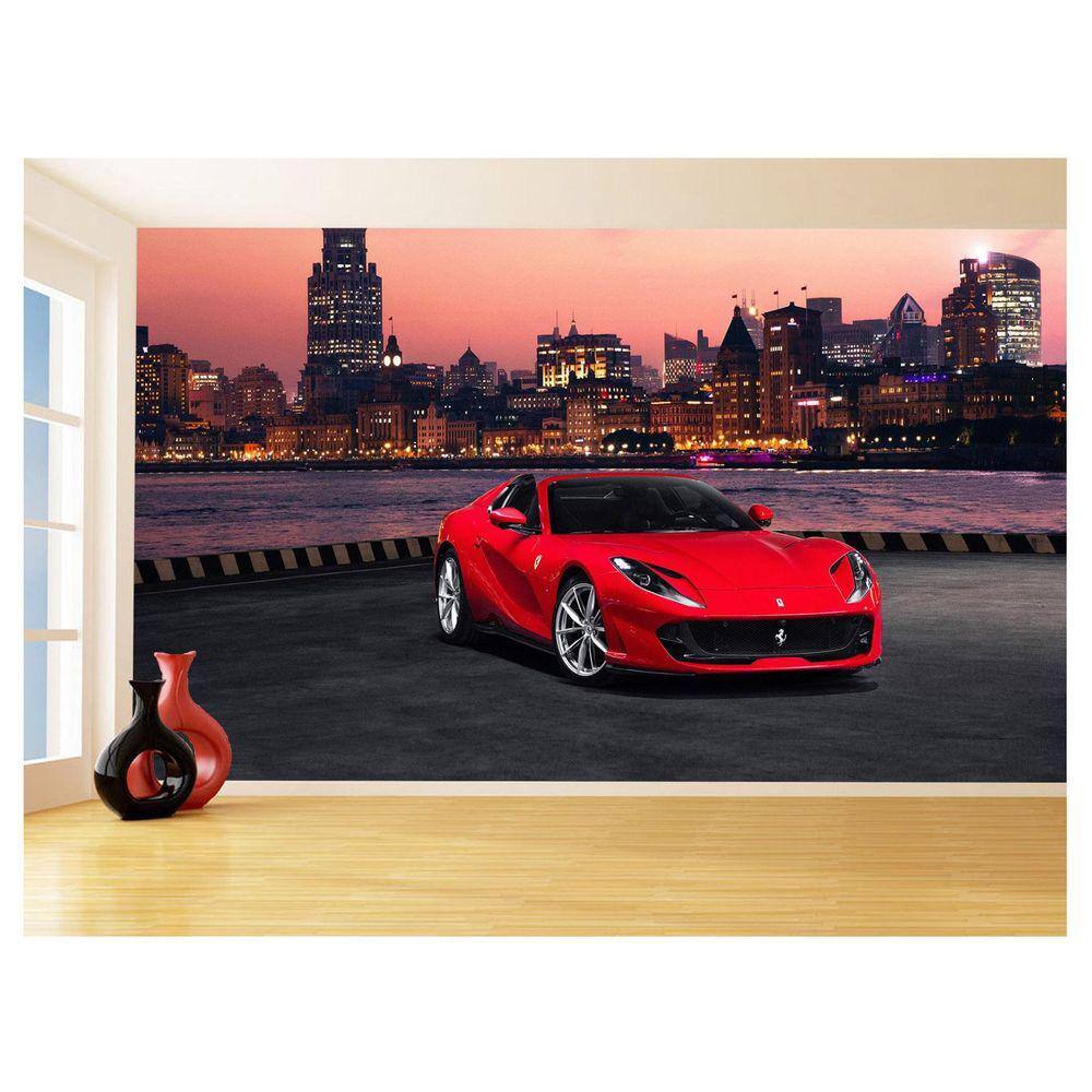 Papel De Parede 3D Carro Ferrari Vermelha Pista 3,5M Car117