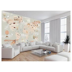 Papel De Parede 3D Mapa Mundi Kids Avião Balão 3,5M Nmu87