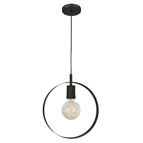 Pendente Luminária Teto Círculo Anel Sala Cozinha Mesa Preto