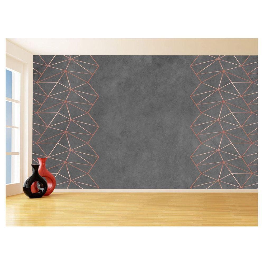 Papel De Parede 3D Concreto Linhas Dourado Rose 3,5M Kkt193