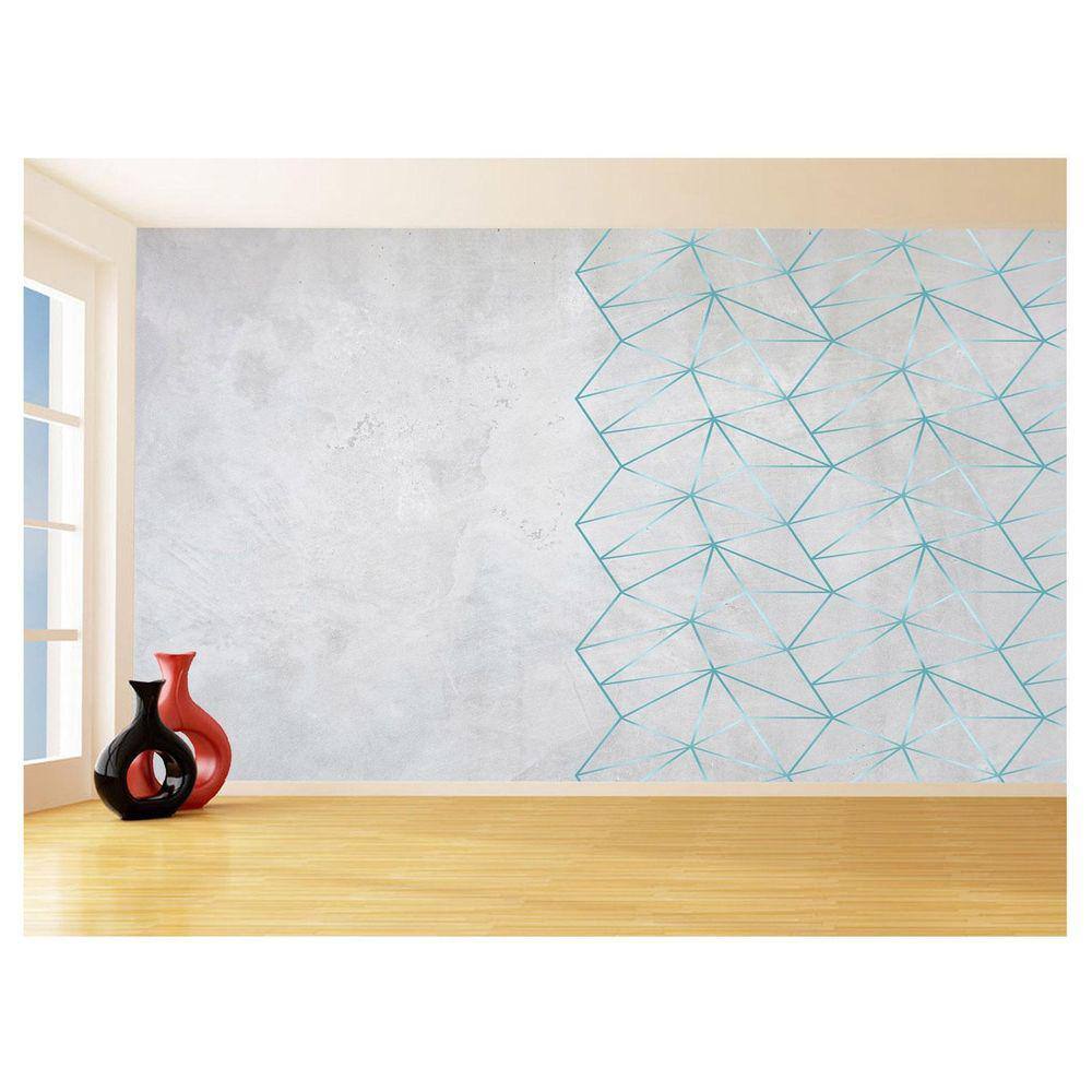 Papel De Parede Concreto Linhas Azul Turquesa 3,5M Kkt308