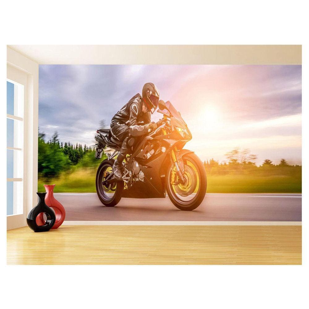 Papel De Parede 3D Moto Esporte Viagem Estrada 3,5M Bkm55