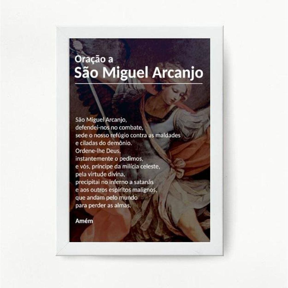 Quadro Oração São Miguel Arcanjo 45x34cm - Madeira Preta