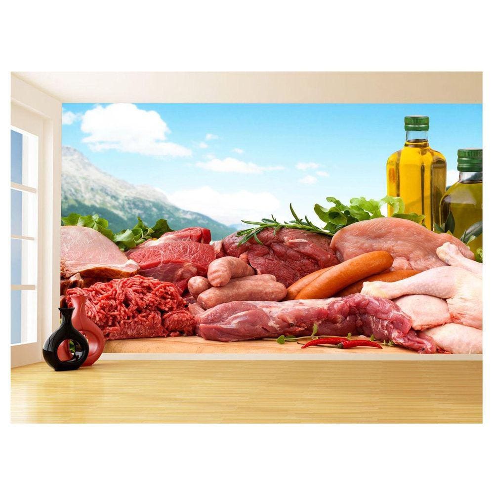 Papel De Parede 3D Alimentos Carnes Embutidos 3,5M Al489