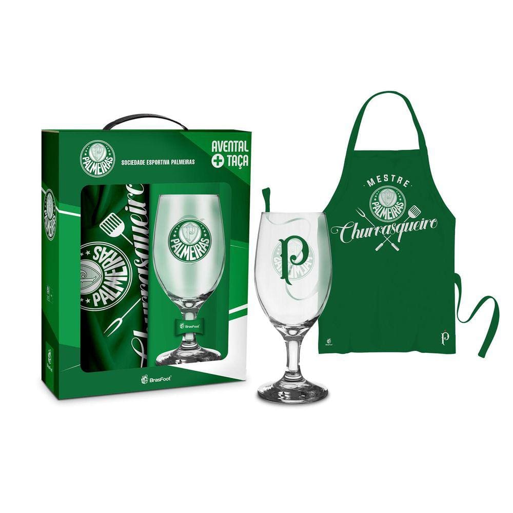 Kit Presente Taça 330Ml Com Avental - Time Palmeiras