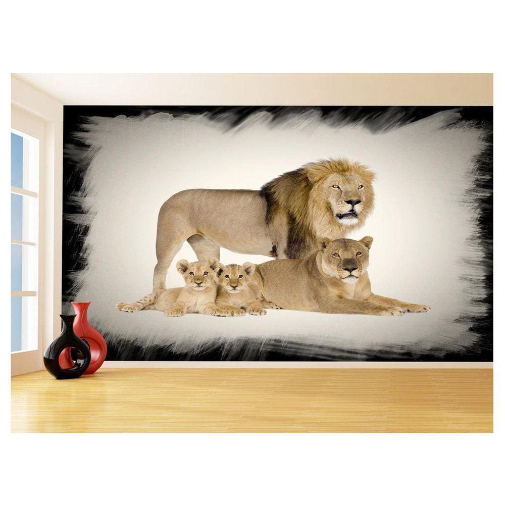 Papel De Parede Animais Leão Família Filhotes 3,5M Anm541