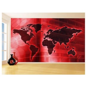 Papel De Parede Mapa Mundi Fundo Vermelho Arte 3,5M Nmu80