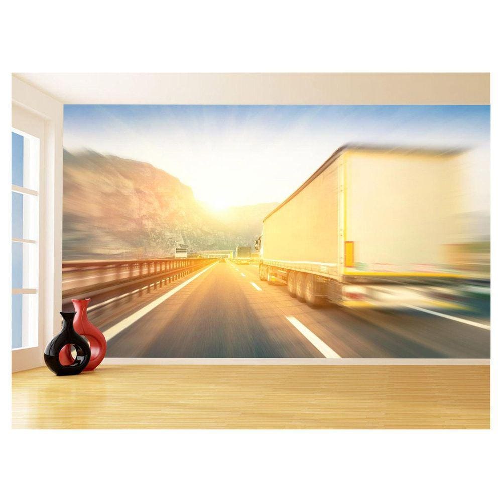 Papel De Parede 3D Caminhão Estrada Carga 3,5M Cxr124