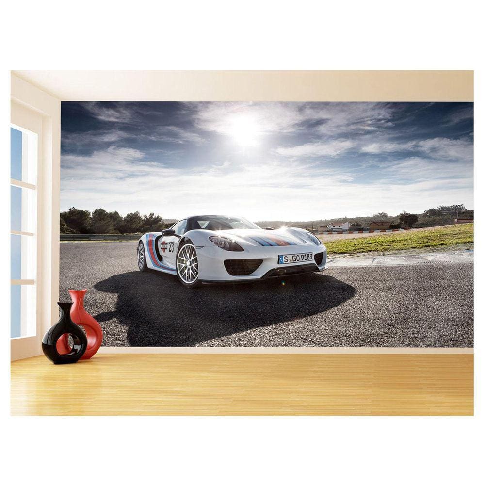 Papel De Parede 3D Carro Porsche 918 Pista Rua 3,5M Car329