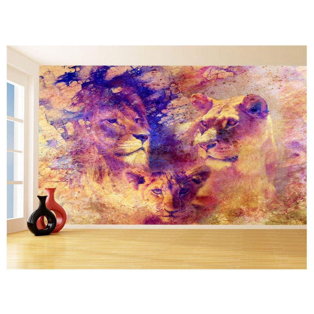 Papel De Parede Animais Leão Família Filhotes 3,5M Anm531