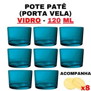 Kit Potes de Vidro Patê Ciano c/Tampa 120ml 8 unidades