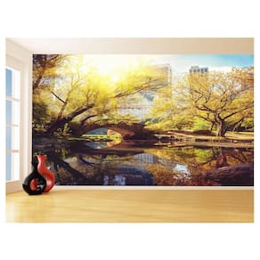Papel De Parede 3D Paisagem Lago Ponte Parque 3,5M Nlk153