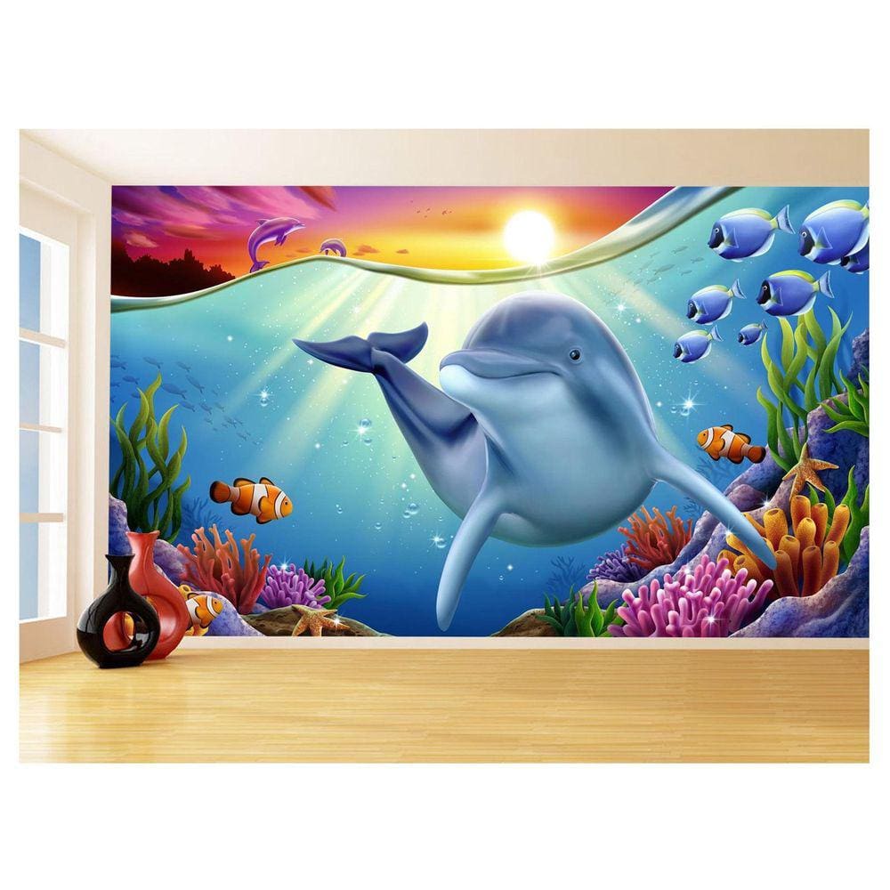 Papel De Parede 3D Animais Golfinho Mar 3,5M Anm438