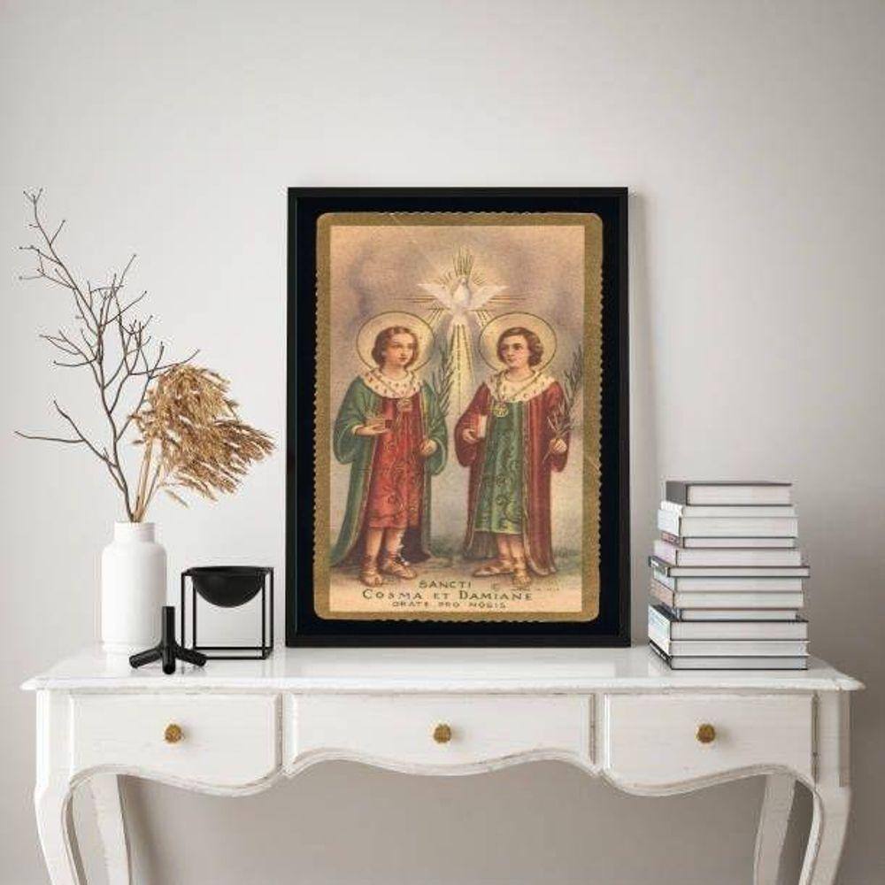 Quadro Decorativo Vintage São Cosme E Damião 33X24Cm