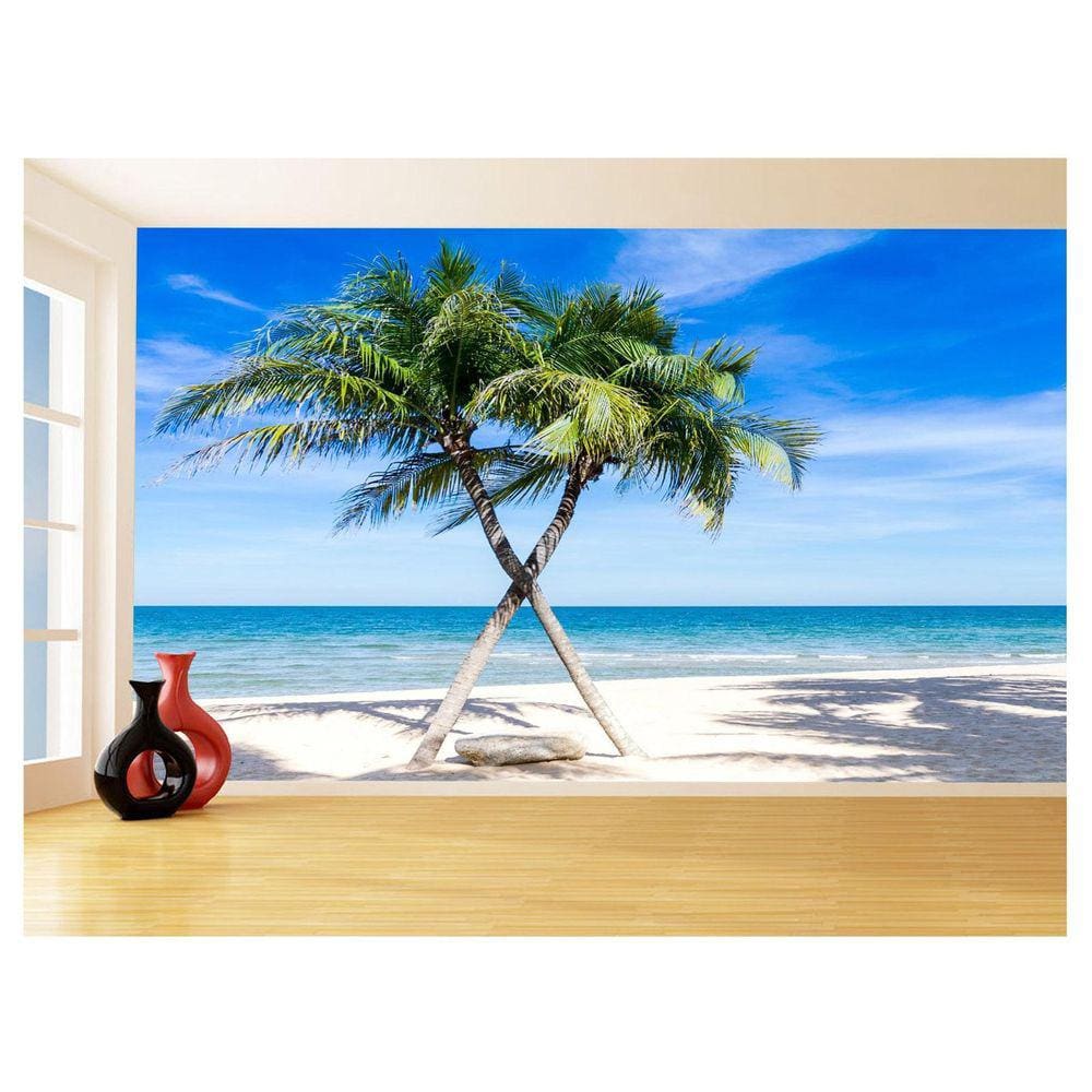 Papel De Parede 3D Praia Mar Coqueiros Cruzados 3,5M Npr266