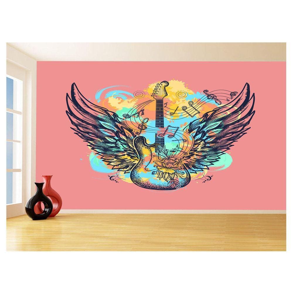 Papel De Parede Musica Guitarra Arte Graffiti 3,5M Mus109