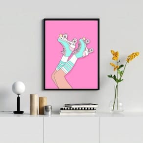 Quadro Patins Feminino 24x18cm - Vidro e Moldura Branca