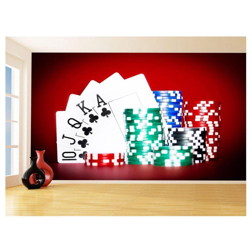 Papel De Parede 3D Salão De Jogos Cartas Poker 3,5M Jcs54