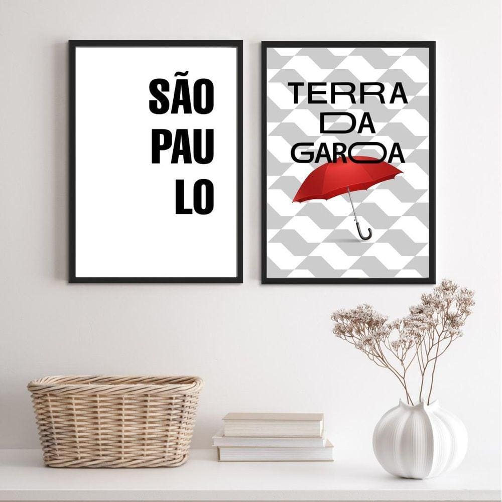Kit 2 Quadros São Paulo Terra da Garoa 33x24cm - Com Vidro