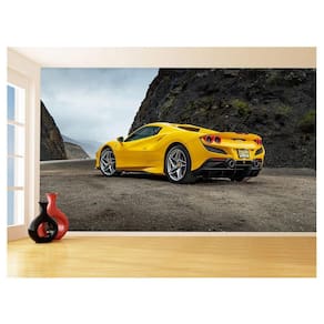 Papel De Parede 3D Carro Ferrari Amarela Fundo 3,5M Car123