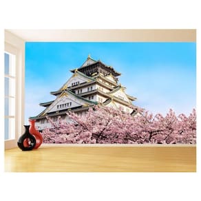 Papel De Parede 3D Cidade Japão Castelo Flores 3,5M Ncd254
