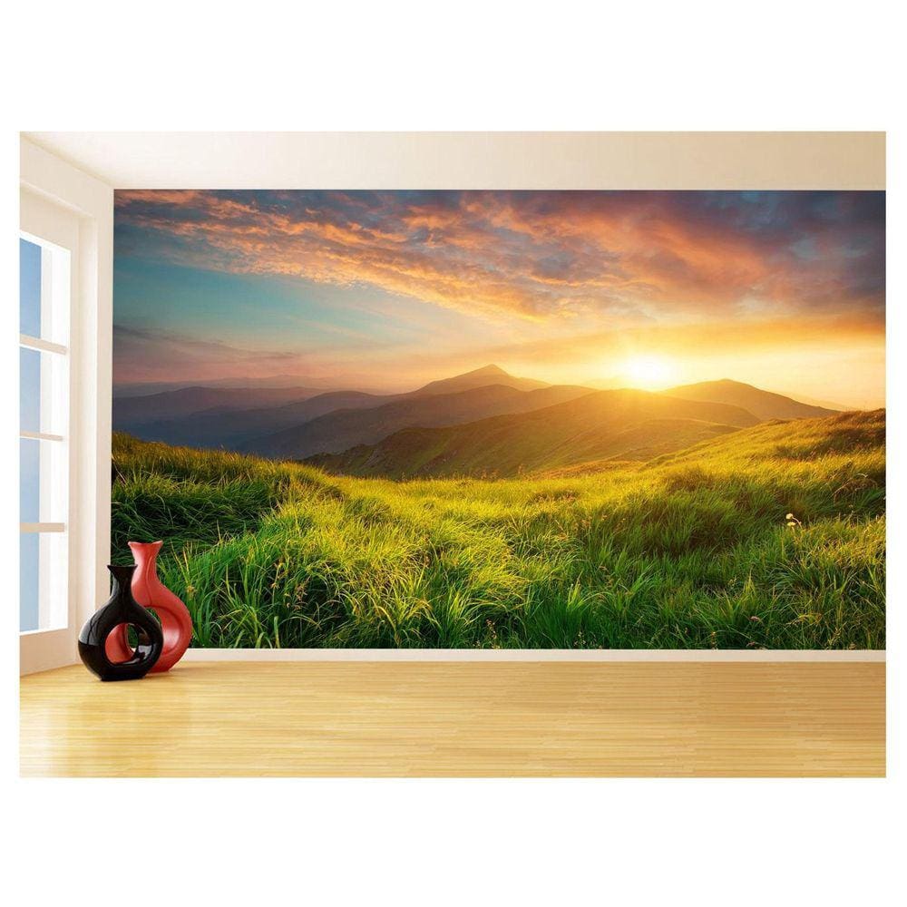 Papel De Parede 3D Paisagem Por Do Sol Montanhas 3,5M Pds42