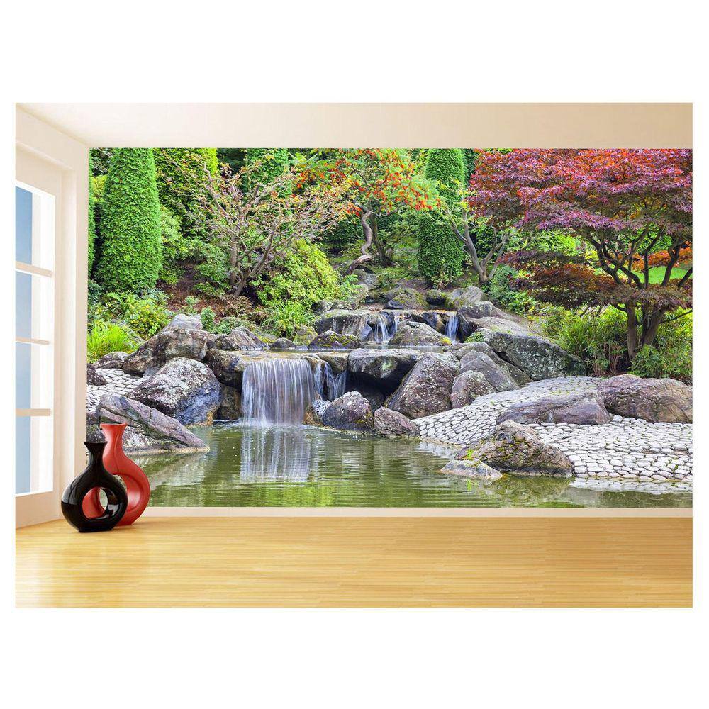 Papel De Parede Jardim Rio Flores Lago Árvores 3,5M Jjp48