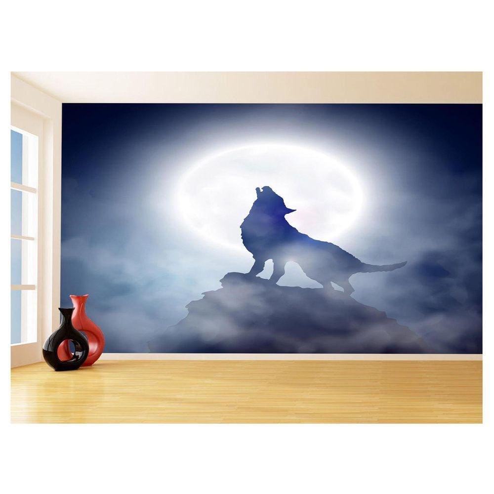 Papel De Parede 3D Animais Lobo Uivando Noite 3,5M Anm576